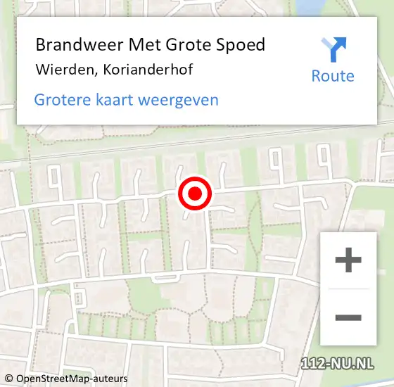 Locatie op kaart van de 112 melding: Brandweer Met Grote Spoed Naar Wierden, Korianderhof op 4 april 2019 11:59