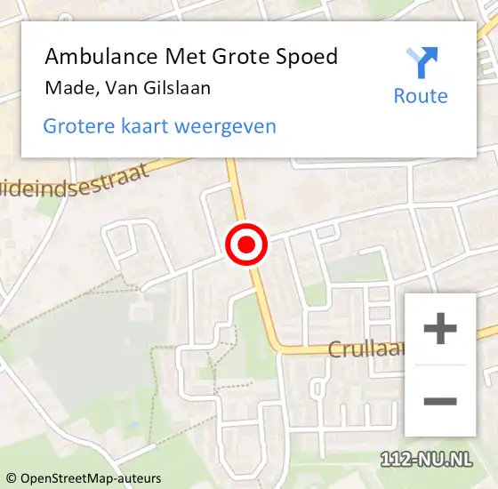 Locatie op kaart van de 112 melding: Ambulance Met Grote Spoed Naar Made, Van Gilslaan op 4 april 2019 12:32