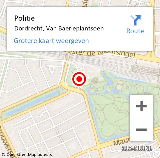 Locatie op kaart van de 112 melding: Politie Dordrecht, Van Baerleplantsoen op 4 april 2019 15:05