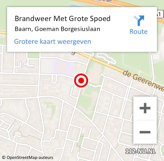 Locatie op kaart van de 112 melding: Brandweer Met Grote Spoed Naar Baarn, Goeman Borgesiuslaan op 4 april 2019 20:01