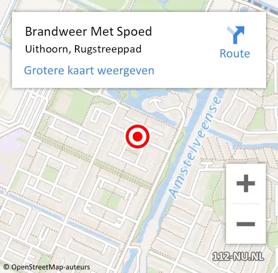 Locatie op kaart van de 112 melding: Brandweer Met Spoed Naar Uithoorn, Rugstreeppad op 4 april 2019 20:14