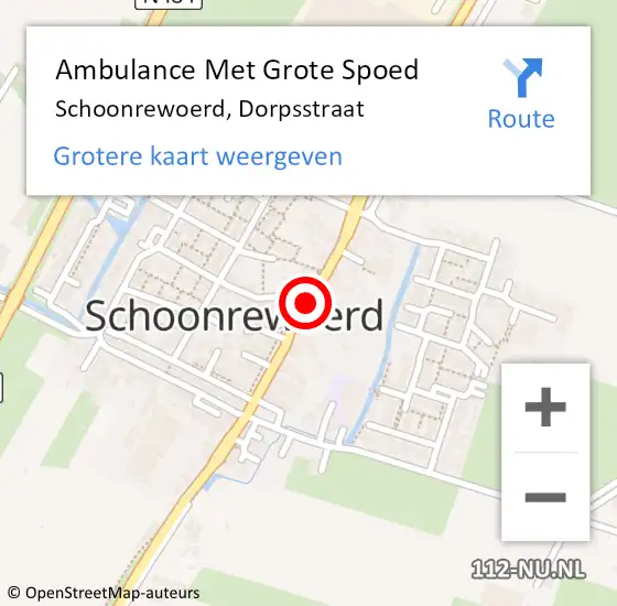 Locatie op kaart van de 112 melding: Ambulance Met Grote Spoed Naar Schoonrewoerd, Dorpsstraat op 4 april 2019 22:12