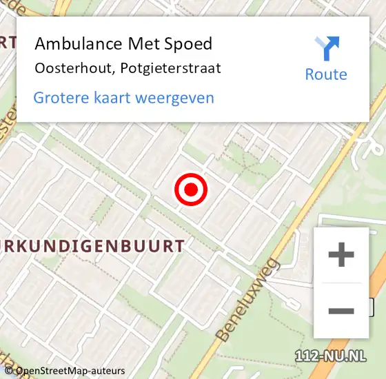 Locatie op kaart van de 112 melding: Ambulance Met Spoed Naar Oosterhout, Potgieterstraat op 5 april 2019 00:18