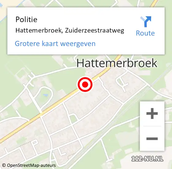 Locatie op kaart van de 112 melding: Politie Hattemerbroek, Zuiderzeestraatweg op 5 april 2019 01:45