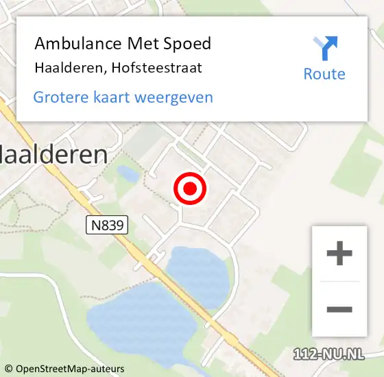 Locatie op kaart van de 112 melding: Ambulance Met Spoed Naar Haalderen, Hofsteestraat op 5 april 2019 02:02