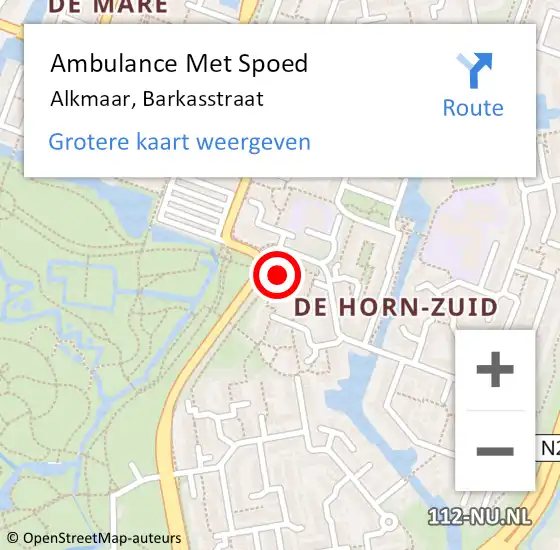 Locatie op kaart van de 112 melding: Ambulance Met Spoed Naar Alkmaar, Barkasstraat op 5 april 2019 05:23