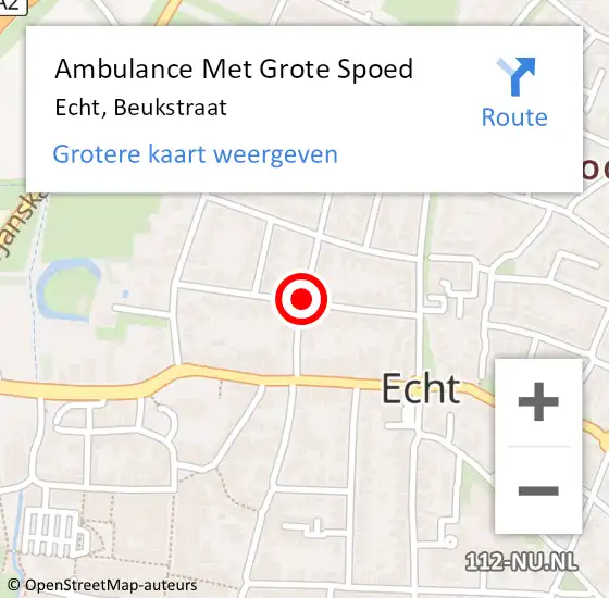 Locatie op kaart van de 112 melding: Ambulance Met Grote Spoed Naar Echt, Beukstraat op 5 april 2019 07:19