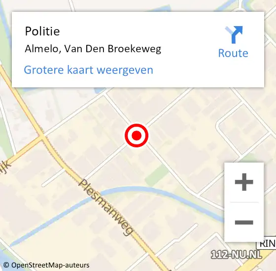 Locatie op kaart van de 112 melding: Politie Almelo, Van Den Broekeweg op 5 april 2019 07:36