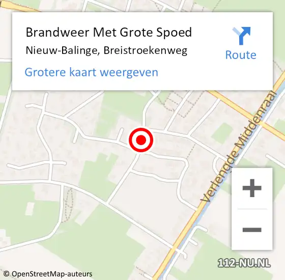 Locatie op kaart van de 112 melding: Brandweer Met Grote Spoed Naar Nieuw-Balinge, Breistroekenweg op 5 april 2019 09:00