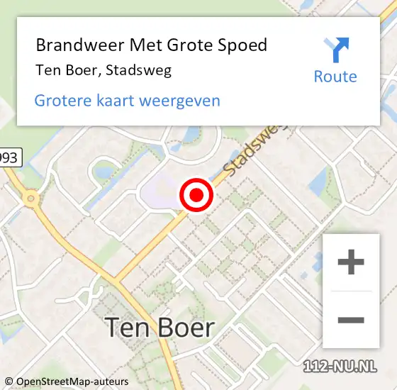 Locatie op kaart van de 112 melding: Brandweer Met Grote Spoed Naar Ten Boer, Stadsweg op 5 april 2019 09:41