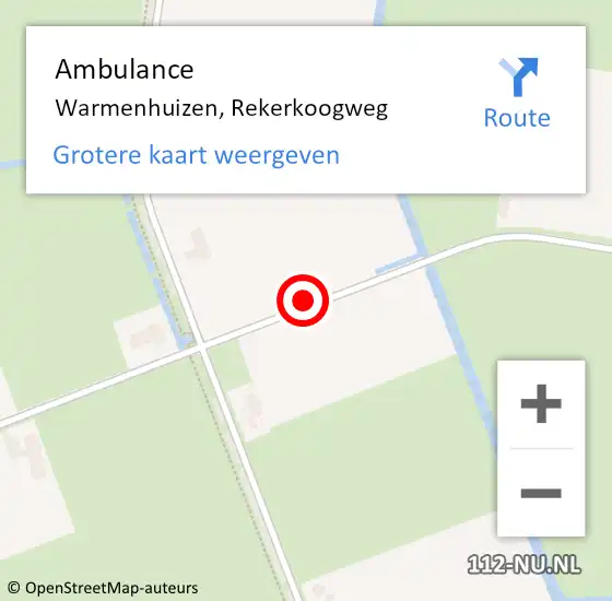 Locatie op kaart van de 112 melding: Ambulance Warmenhuizen, Rekerkoogweg op 5 april 2019 09:44