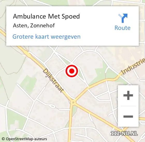 Locatie op kaart van de 112 melding: Ambulance Met Spoed Naar Asten, Zonnehof op 5 april 2019 13:35