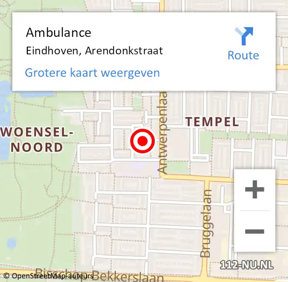 Locatie op kaart van de 112 melding: Ambulance Eindhoven, Arendonkstraat op 5 april 2019 14:05