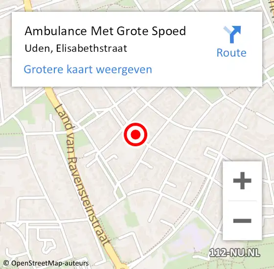 Locatie op kaart van de 112 melding: Ambulance Met Grote Spoed Naar Uden, Elisabethstraat op 5 april 2019 21:22