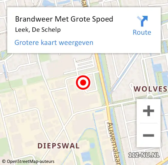 Locatie op kaart van de 112 melding: Brandweer Met Grote Spoed Naar Leek, De Schelp op 5 april 2019 21:50