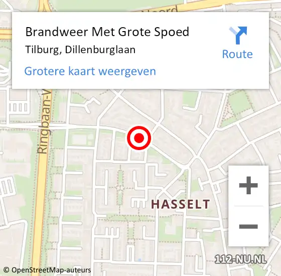 Locatie op kaart van de 112 melding: Brandweer Met Grote Spoed Naar Tilburg, Dillenburglaan op 6 april 2019 00:41