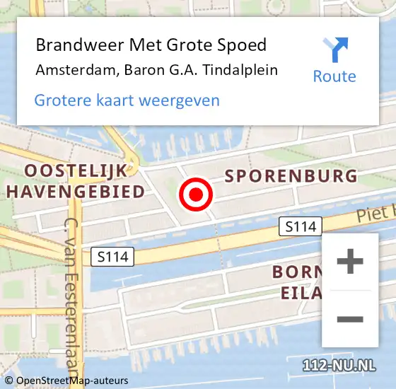 Locatie op kaart van de 112 melding: Brandweer Met Grote Spoed Naar Amsterdam, Baron G.A. Tindalplein op 6 april 2019 05:38