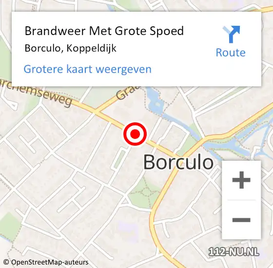 Locatie op kaart van de 112 melding: Brandweer Met Grote Spoed Naar Borculo, Koppeldijk op 6 april 2019 06:12