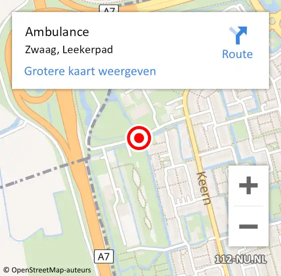 Locatie op kaart van de 112 melding: Ambulance Zwaag, Leekerpad op 6 april 2019 07:15