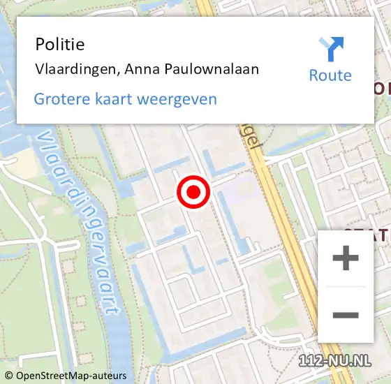 Locatie op kaart van de 112 melding: Politie Vlaardingen, Anna Paulownalaan op 6 april 2019 09:16