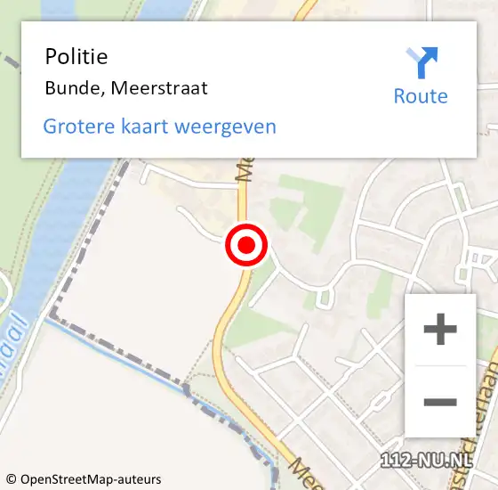 Locatie op kaart van de 112 melding: Politie Bunde, Meerstraat op 6 april 2019 10:08