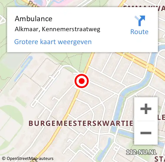 Locatie op kaart van de 112 melding: Ambulance Alkmaar, Kennemerstraatweg op 6 april 2019 10:20