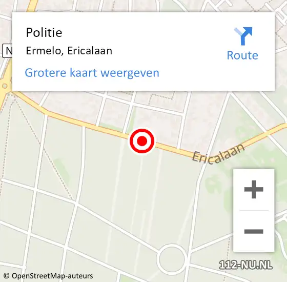 Locatie op kaart van de 112 melding: Politie Ermelo, Ericalaan op 6 april 2019 11:09