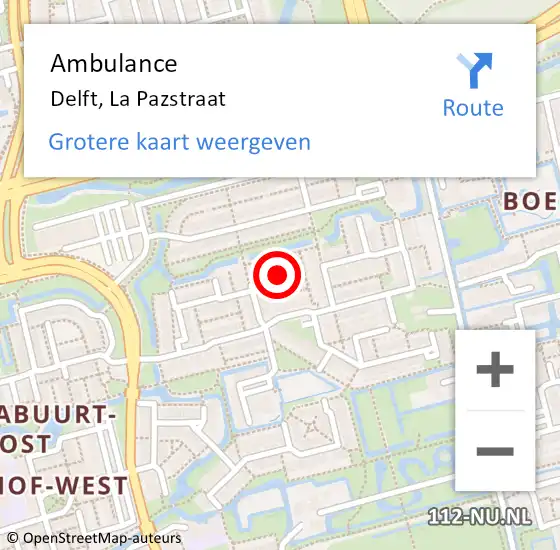 Locatie op kaart van de 112 melding: Ambulance Delft, La Pazstraat op 6 april 2019 12:40