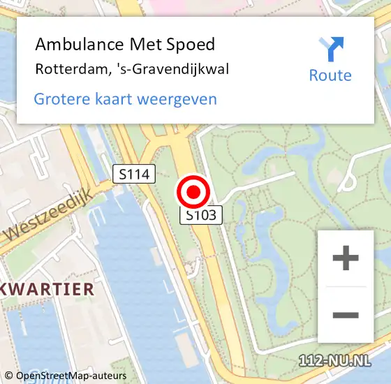 Locatie op kaart van de 112 melding: Ambulance Met Spoed Naar Rotterdam, 'S-Gravendijkwal op 6 april 2019 15:57