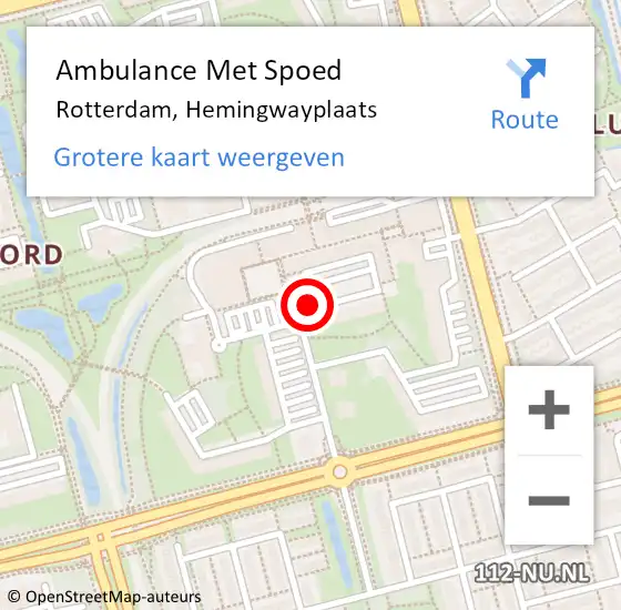 Locatie op kaart van de 112 melding: Ambulance Met Spoed Naar Rotterdam, Hemingwayplaats op 6 april 2019 17:36