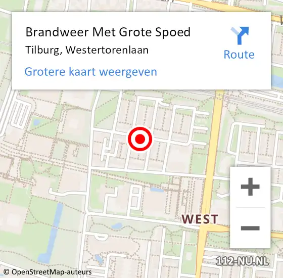 Locatie op kaart van de 112 melding: Brandweer Met Grote Spoed Naar Tilburg, Westertorenlaan op 6 april 2019 17:52