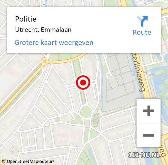 Locatie op kaart van de 112 melding: Politie Utrecht, Emmalaan op 6 april 2019 19:20