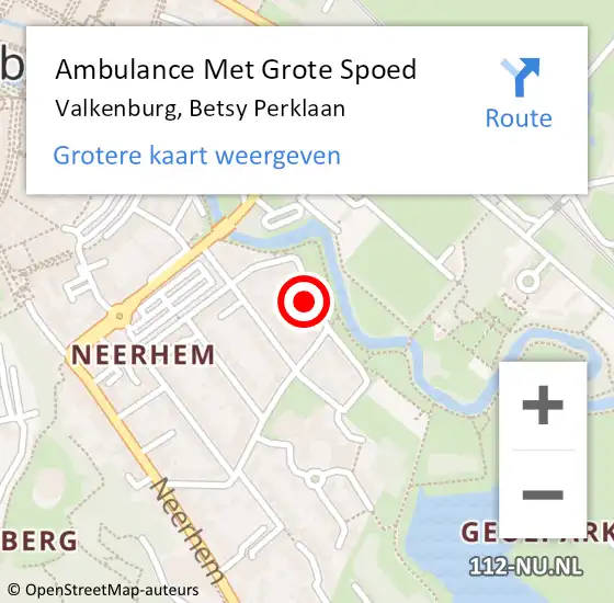 Locatie op kaart van de 112 melding: Ambulance Met Grote Spoed Naar Valkenburg, Betsy Perklaan op 28 maart 2014 14:39