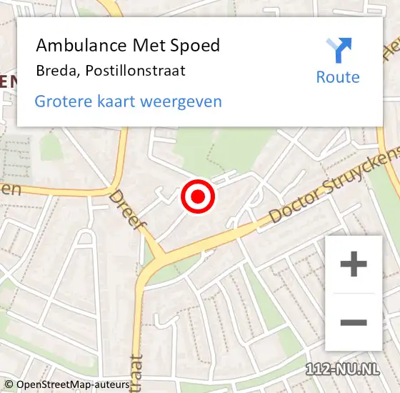 Locatie op kaart van de 112 melding: Ambulance Met Spoed Naar Breda, Postillonstraat op 6 april 2019 19:33