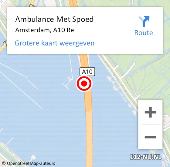 Locatie op kaart van de 112 melding: Ambulance Met Spoed Naar Amsterdam, A10 Re op 6 april 2019 23:12