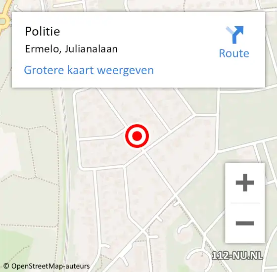 Locatie op kaart van de 112 melding: Politie Ermelo, Julianalaan op 6 april 2019 23:50