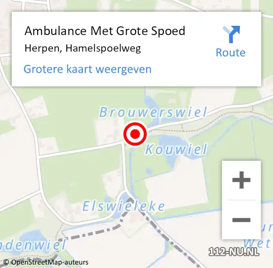 Locatie op kaart van de 112 melding: Ambulance Met Grote Spoed Naar Herpen, Hamelspoelweg op 7 april 2019 00:40