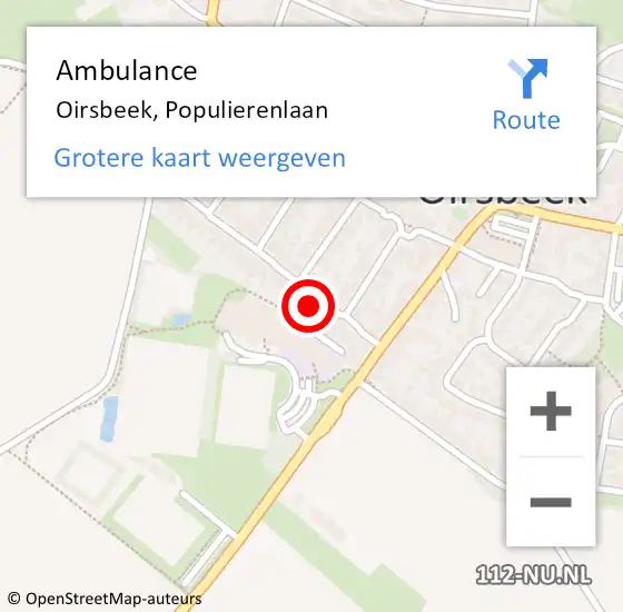 Locatie op kaart van de 112 melding: Ambulance Oirsbeek, Populierenlaan op 28 maart 2014 15:04