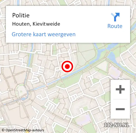 Locatie op kaart van de 112 melding: Politie Houten, Kievitweide op 7 april 2019 04:20