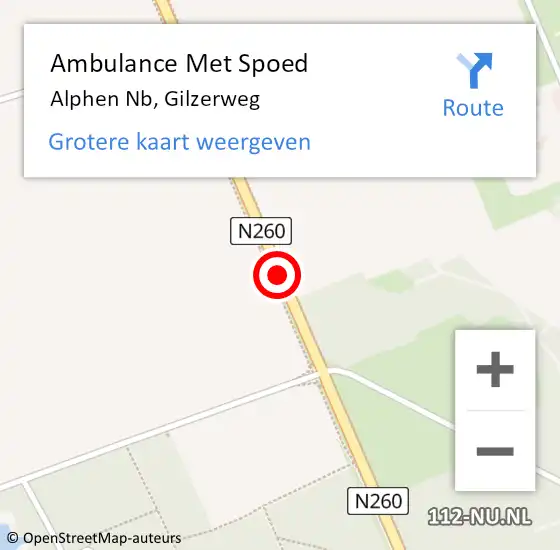 Locatie op kaart van de 112 melding: Ambulance Met Spoed Naar Alphen Nb, Gilzerweg op 7 april 2019 09:18