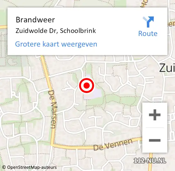 Locatie op kaart van de 112 melding: Brandweer Zuidwolde Dr, Schoolbrink op 28 maart 2014 15:27