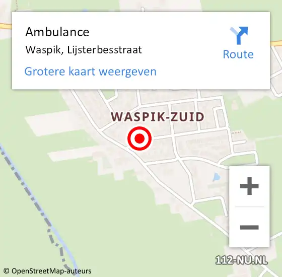 Locatie op kaart van de 112 melding: Ambulance Waspik, Lijsterbesstraat op 7 april 2019 13:21