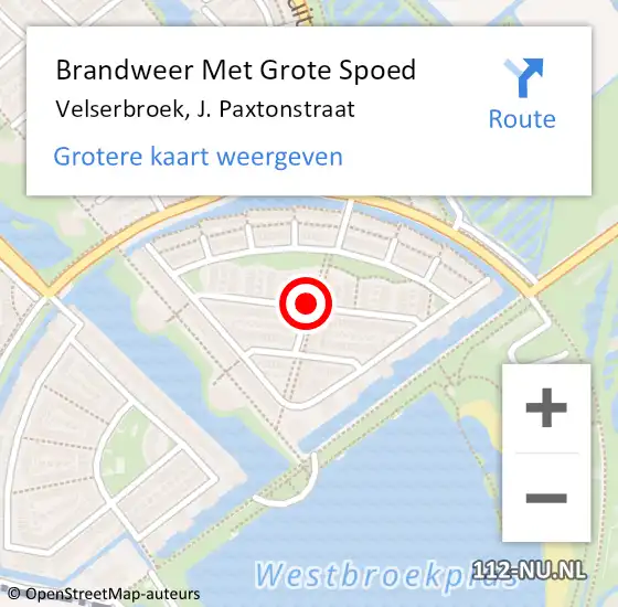 Locatie op kaart van de 112 melding: Brandweer Met Grote Spoed Naar Velserbroek, J. Paxtonstraat op 7 april 2019 13:58