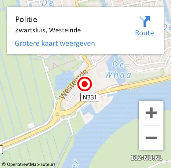 Locatie op kaart van de 112 melding: Politie Zwartsluis, Westeinde op 7 april 2019 14:25