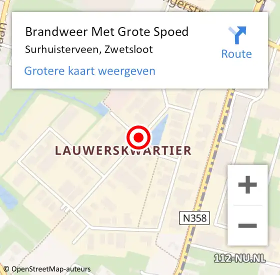 Locatie op kaart van de 112 melding: Brandweer Met Grote Spoed Naar Surhuisterveen, Zwetsloot op 28 maart 2014 15:42