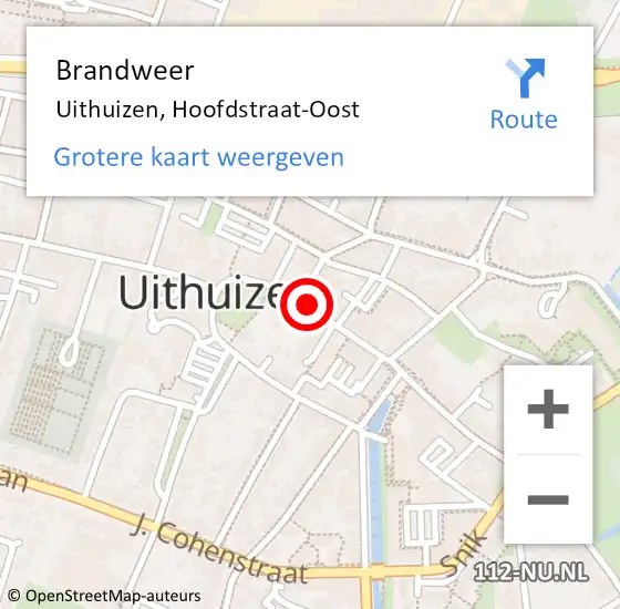 Locatie op kaart van de 112 melding: Brandweer Uithuizen, Hoofdstraat-Oost op 7 april 2019 16:15