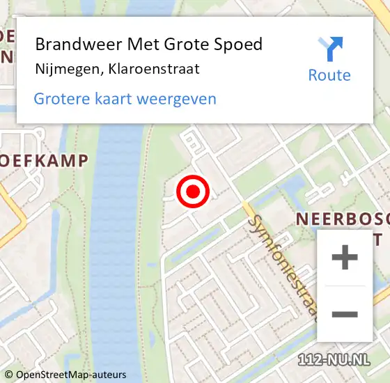 Locatie op kaart van de 112 melding: Brandweer Met Grote Spoed Naar Nijmegen, Klaroenstraat op 7 april 2019 17:59