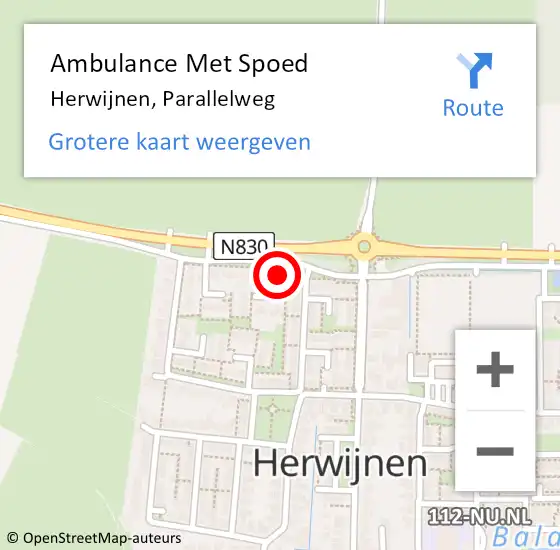 Locatie op kaart van de 112 melding: Ambulance Met Spoed Naar Herwijnen, Parallelweg op 7 april 2019 18:11