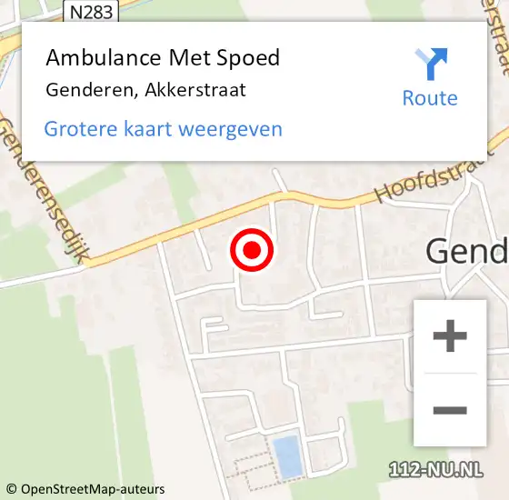 Locatie op kaart van de 112 melding: Ambulance Met Spoed Naar Genderen, Akkerstraat op 8 april 2019 01:01