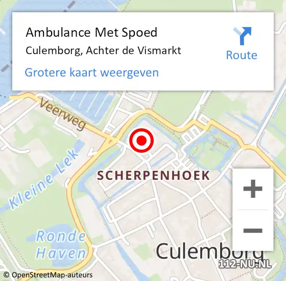 Locatie op kaart van de 112 melding: Ambulance Met Spoed Naar Culemborg, Achter de Vismarkt op 8 april 2019 06:28